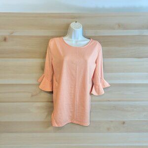 Karen Scott Women Tunic Top Small Peachy Ruffle 3/4 Sleeve Comfort Spring Preppy